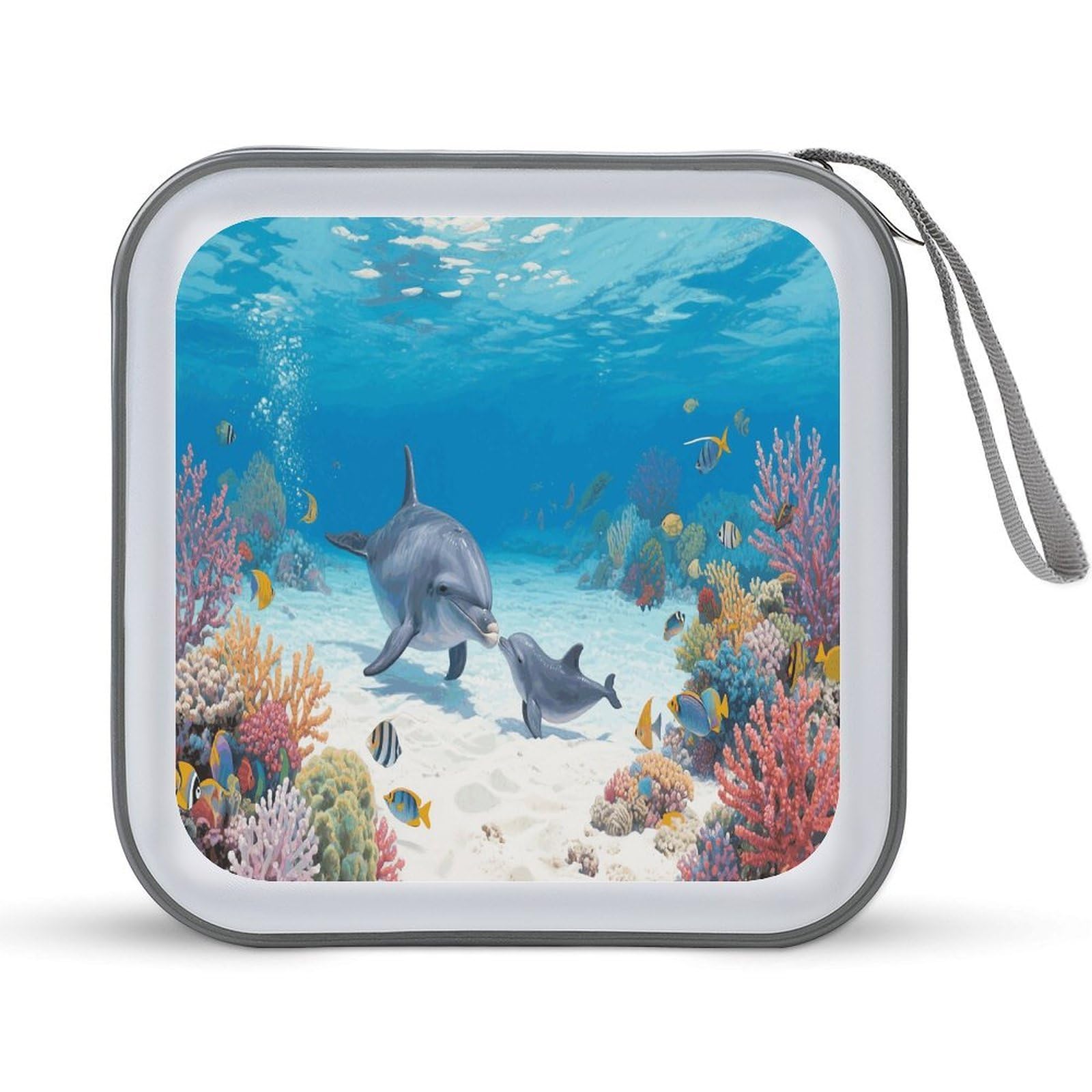 VstaDank Dolphin CD Case Portable Zipper CD Case 40 Capacity Hard Plastic DVD Cases Holder Large Storage Disc Wallet Bag for Car Home Travel DVD Collection Bag