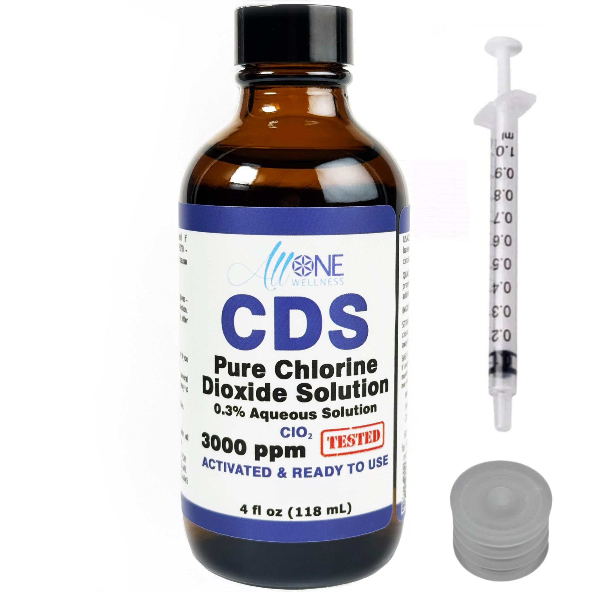 Pure Chlorine Dioxide 3000 PPM ClO2 Glass Chlorine Dioxide Solution CDS 4 oz - Allone Wellness