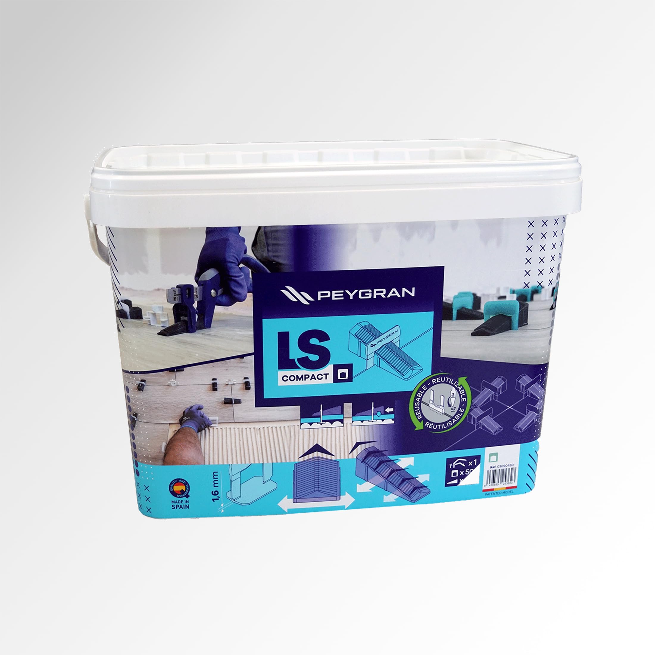 Peygran LS Kompaktowy system poziomowania płytek Super KIT 1/16 (1,5 mm) zawiera szczypce, 500 klipsów, 200 klinów i poręczne, trwałe wiadro. Bez zmarszczek i idealna instalacja płytek dla