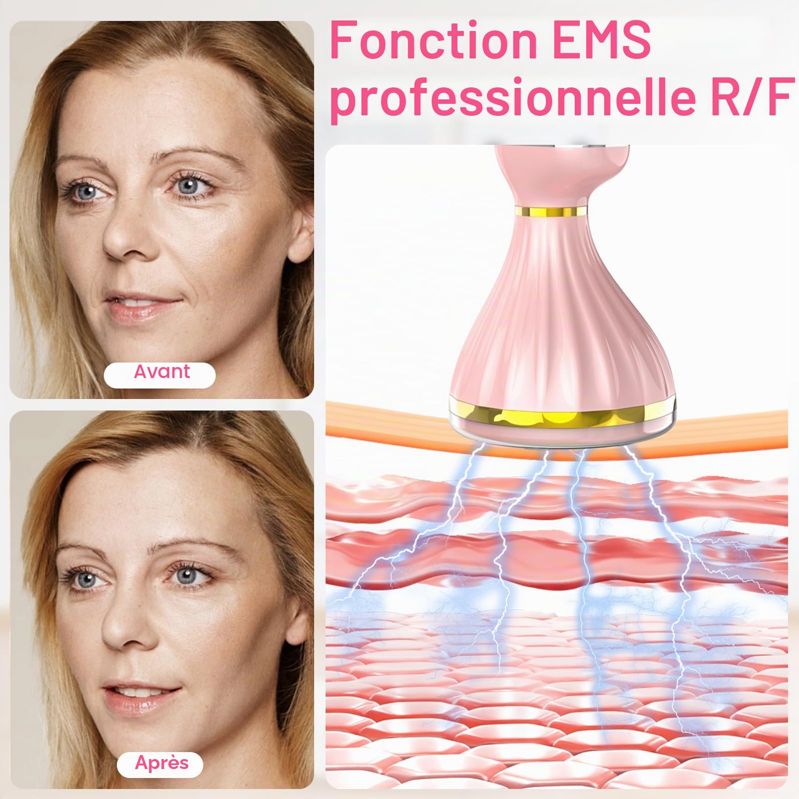 Masseur Anti Cellulite Electrique, 6 en 1 Massage Appareil Anti-Cellulite, Machine à Cavitation Ultrasonique avec EMS/R-F Lumière Rouge et Bleue, IPX6 Beauty Machine pour Le Corps et Visage