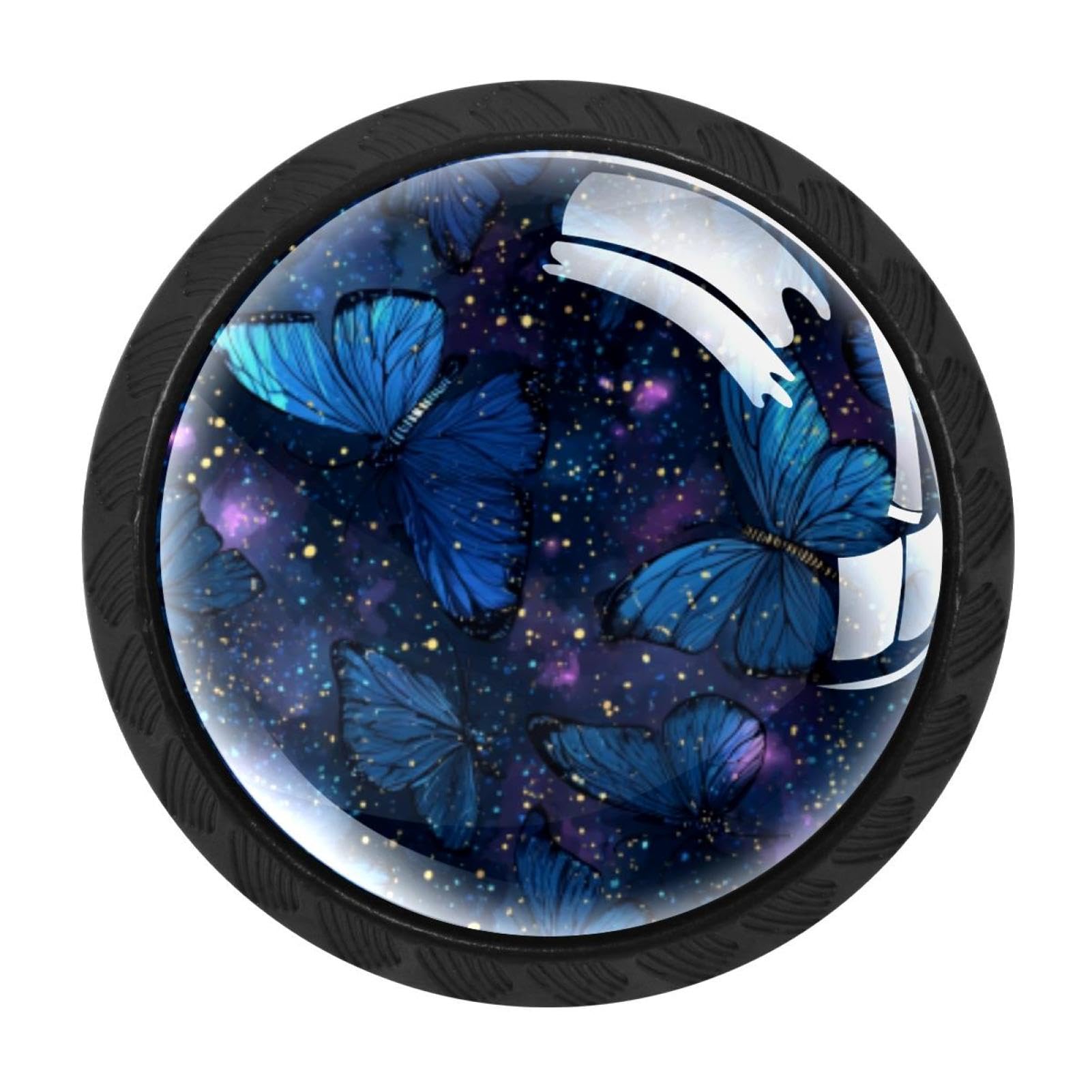 CHENZZZZ 4 Pack Black Galaxy Blue Butterfly (3) Kitchen Handles, Cabinet Pulls Hardware for Cupboard Drawer Knobs Dresser Pulls