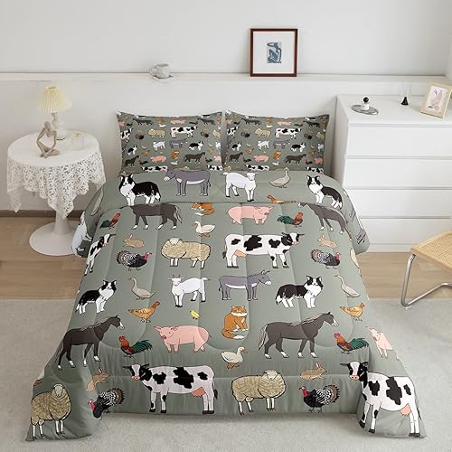 Miniatura 1 de Juego de ropa de cama de animales de granja tamaño individual para niños, relleno de edredón con temática de animales de granja de dibujos animados