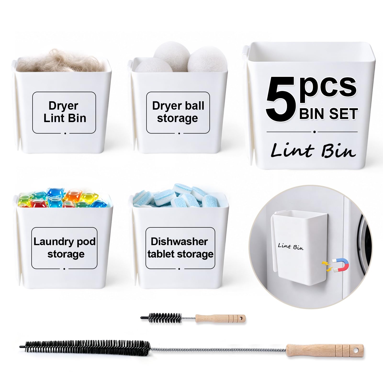Magnetic Lint Bins - 5 Pack for Laundry Room Organization -1
