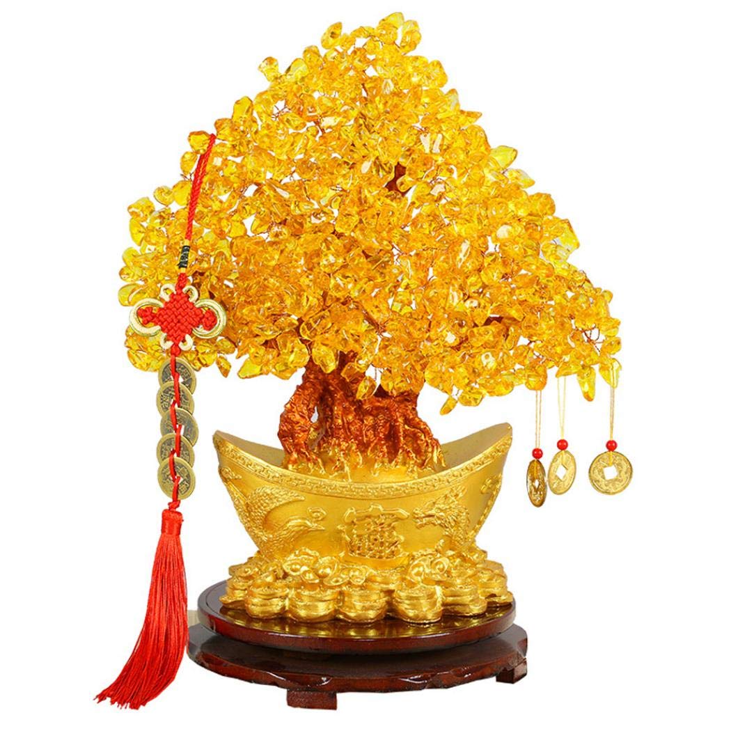 Amazon.co.jp: 招財樹 金のなる木 黄水晶 シトリン 風水置物