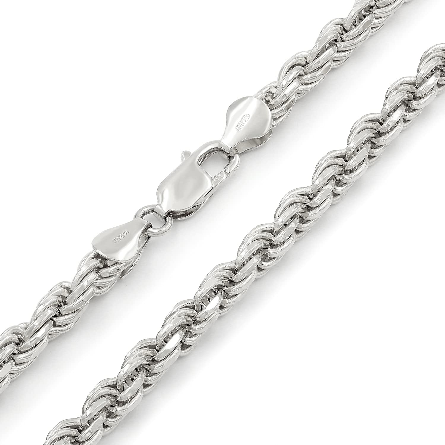 Giorgio Bergamo 925 Italian Sterling Silver 1mm - 5.5mm Solid Rope Diamond Cut Chain, ITProLux Link Necklace or Bracelet