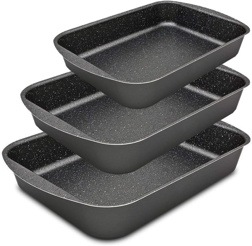 MenaxSet of 3 Non Stick Baking Trays - Deep Oven Tins Trays - Roasting Pan