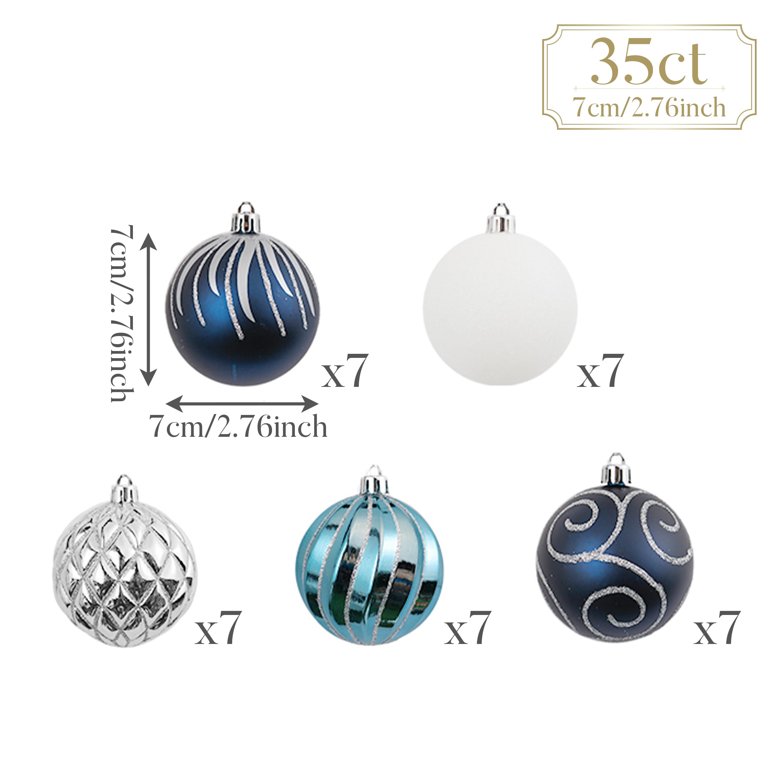 Valery Madelyn Boules de Noël incassables de 35 ct avec inscription Winter Wishes Bleu/argenté 70 mm, 35 crochets en métal inclus