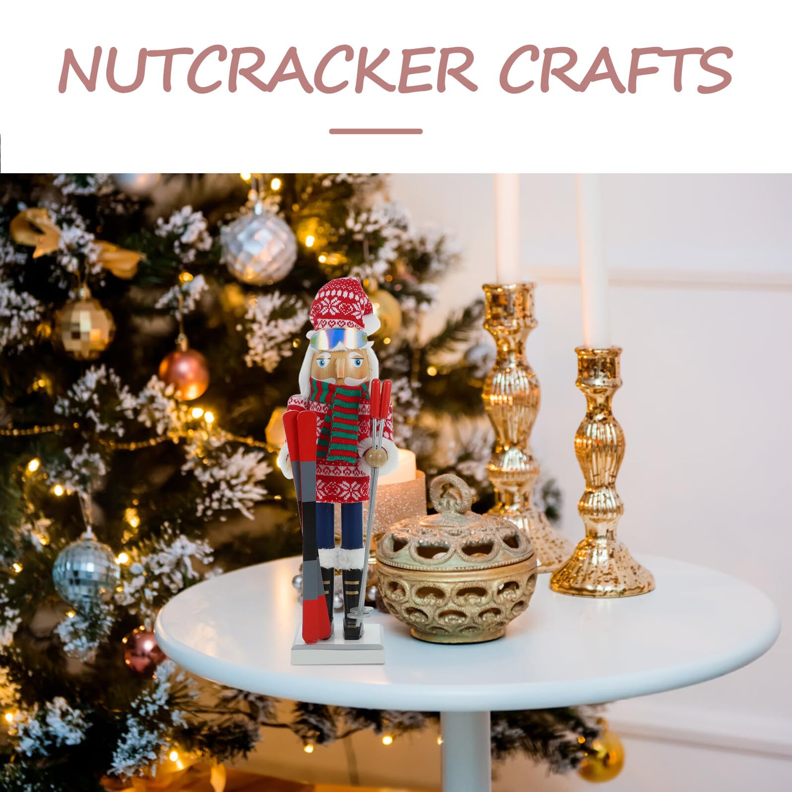 BESPORTBLE Weihnachts Nussknacker Figur 38cm mit Gestreiftem Schal Skifahrer Jungen Dekoration für Festliche Tisch und Wohnraumgestaltung