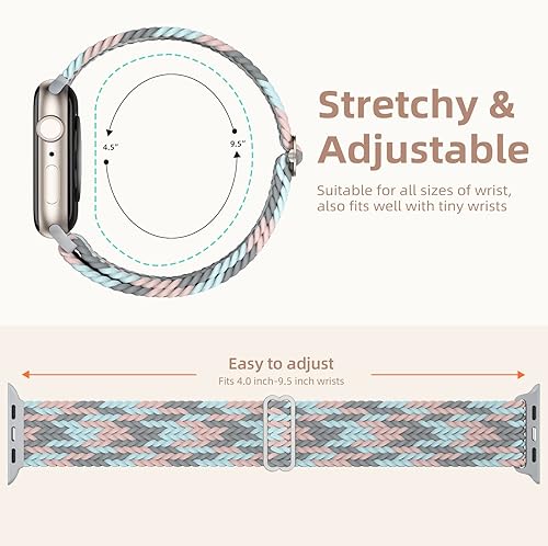 Miniatura 9 de DaQin Paquete de 4 correas trenzadas Solo Loop compatibles con Apple Watch de 1.496 pulgadas, 1.575 pulgadas, 1.614 pulgadas, 1.654 pulgadas, 1.732