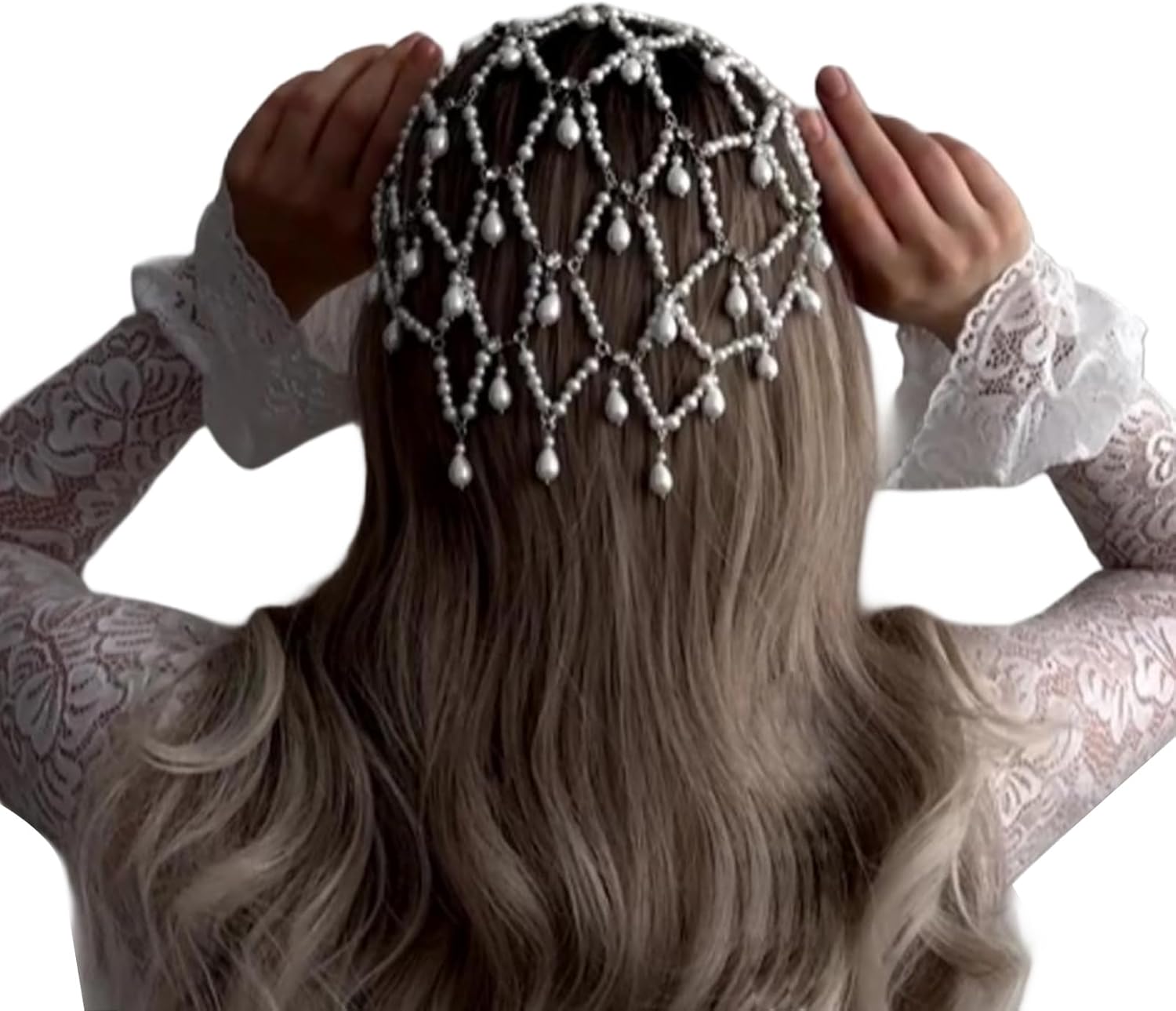 女性用パールタッセルヘッドチェーン-ダングル付きビーズヘアアクセサリー、ブライダルウェディングプロムパーティーヘッドバンド、ヴィンテ