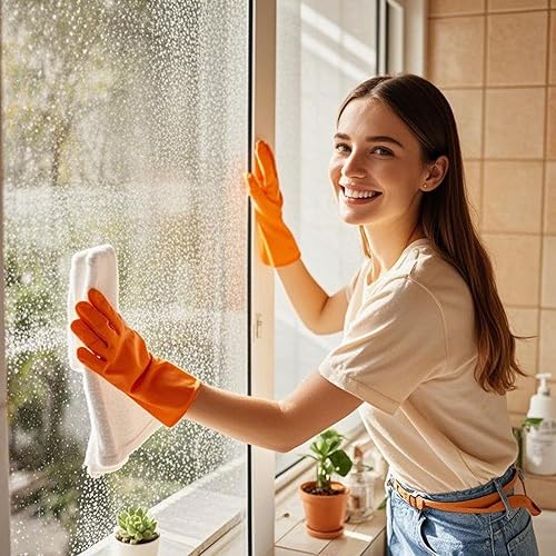 Miniatura 7 de 3 pares de guantes de limpieza de goma sin látex, guantes de nitrilo reutilizables de 13 pulgadas, grandes, verde, rosa y naranja