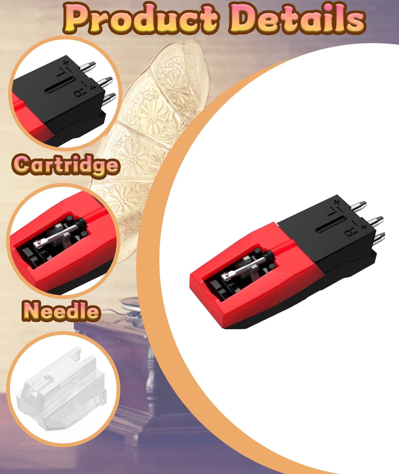 Record Player Needle, Record Player Cartridge Phonograph Record Player Turntable Diamond Replacement Stylus for Standard Turntables,Record Player Accessory - Image 6 thumbnail