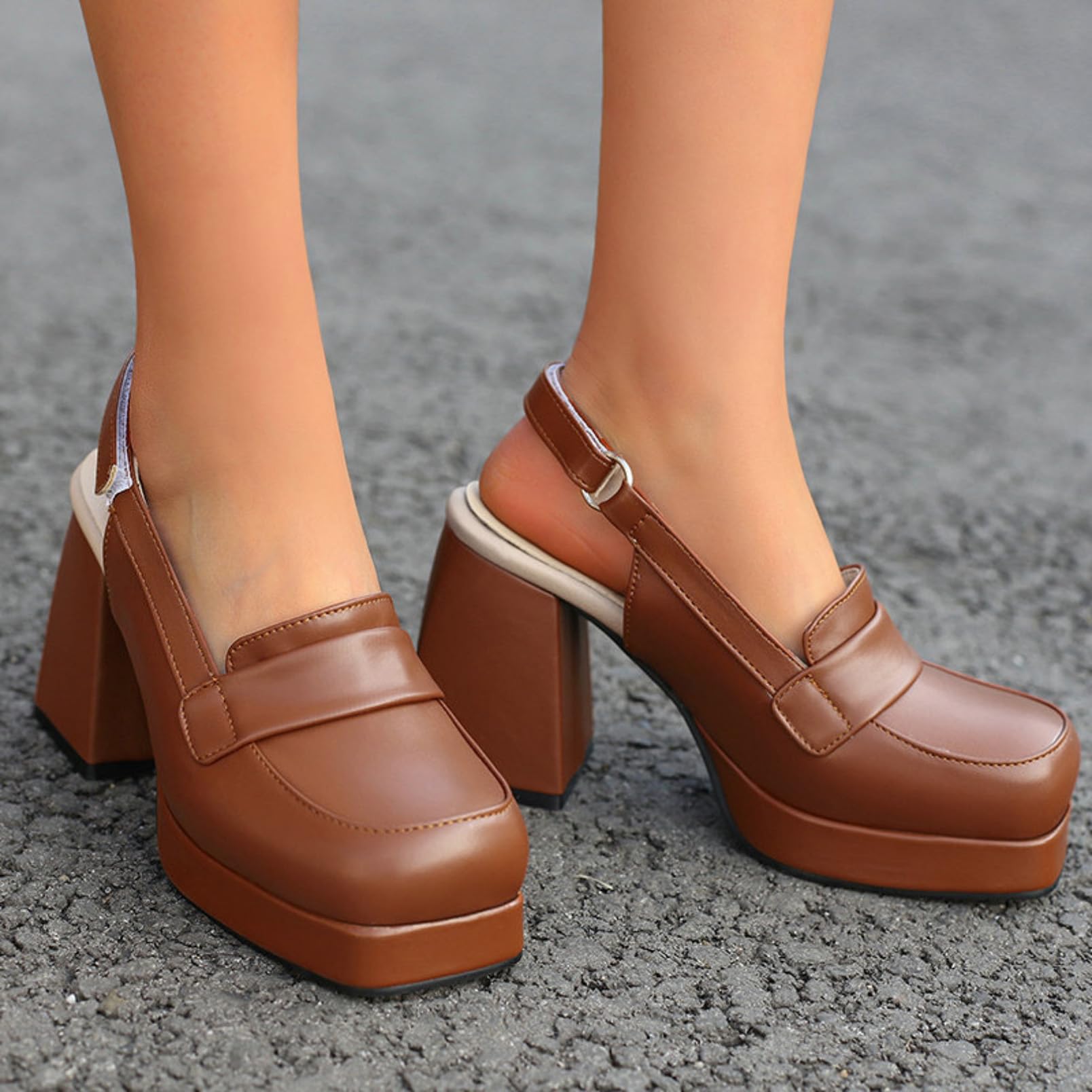 Generico Décolleté Slingback Donna Platform Tacco Largo