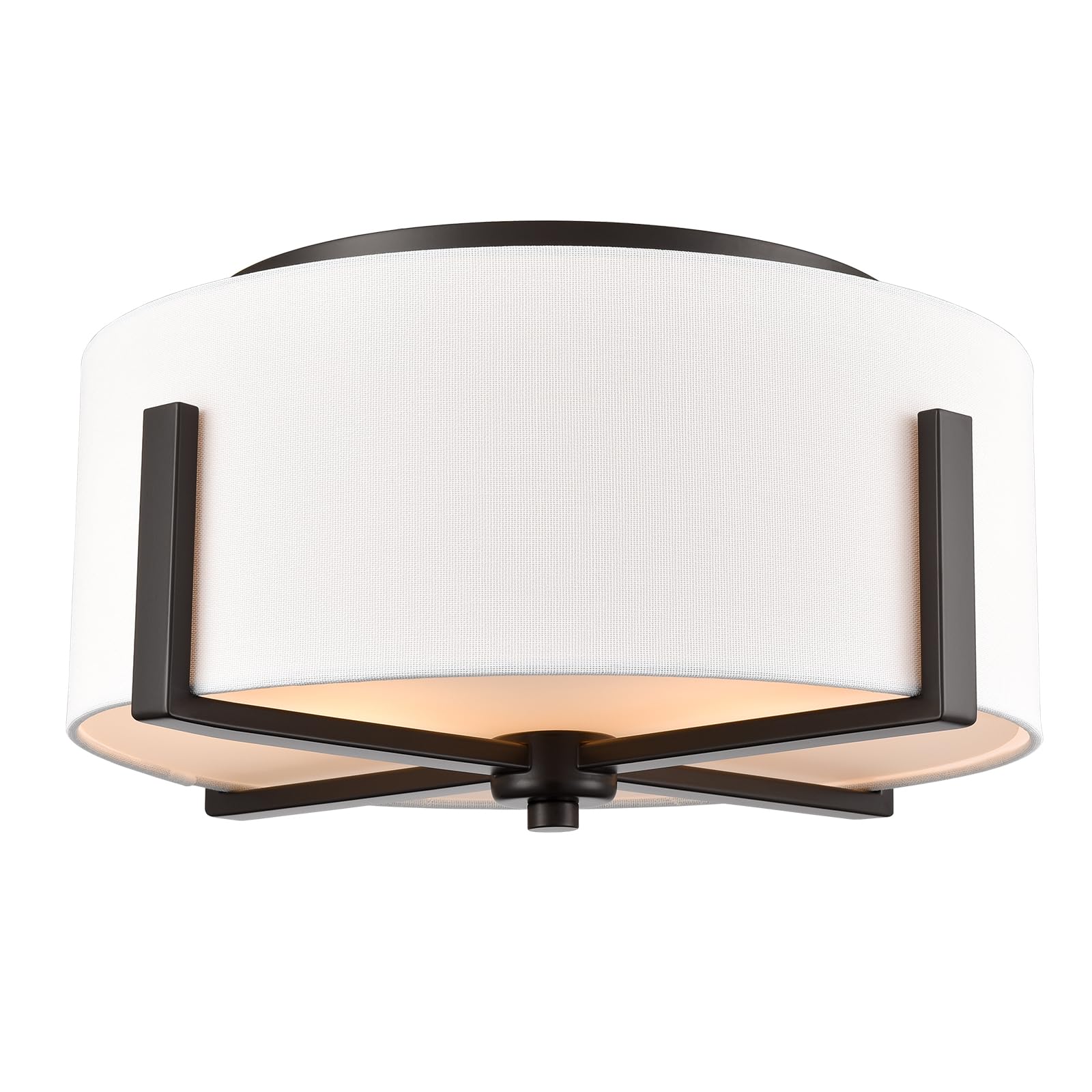 Flush Mount Ceiling Light Fixture with Linen Shade Oil Rubbed Bronze 2- Light Drum Ceiling Light Modern Light Fixture for Bedroom Living Room Kitchen