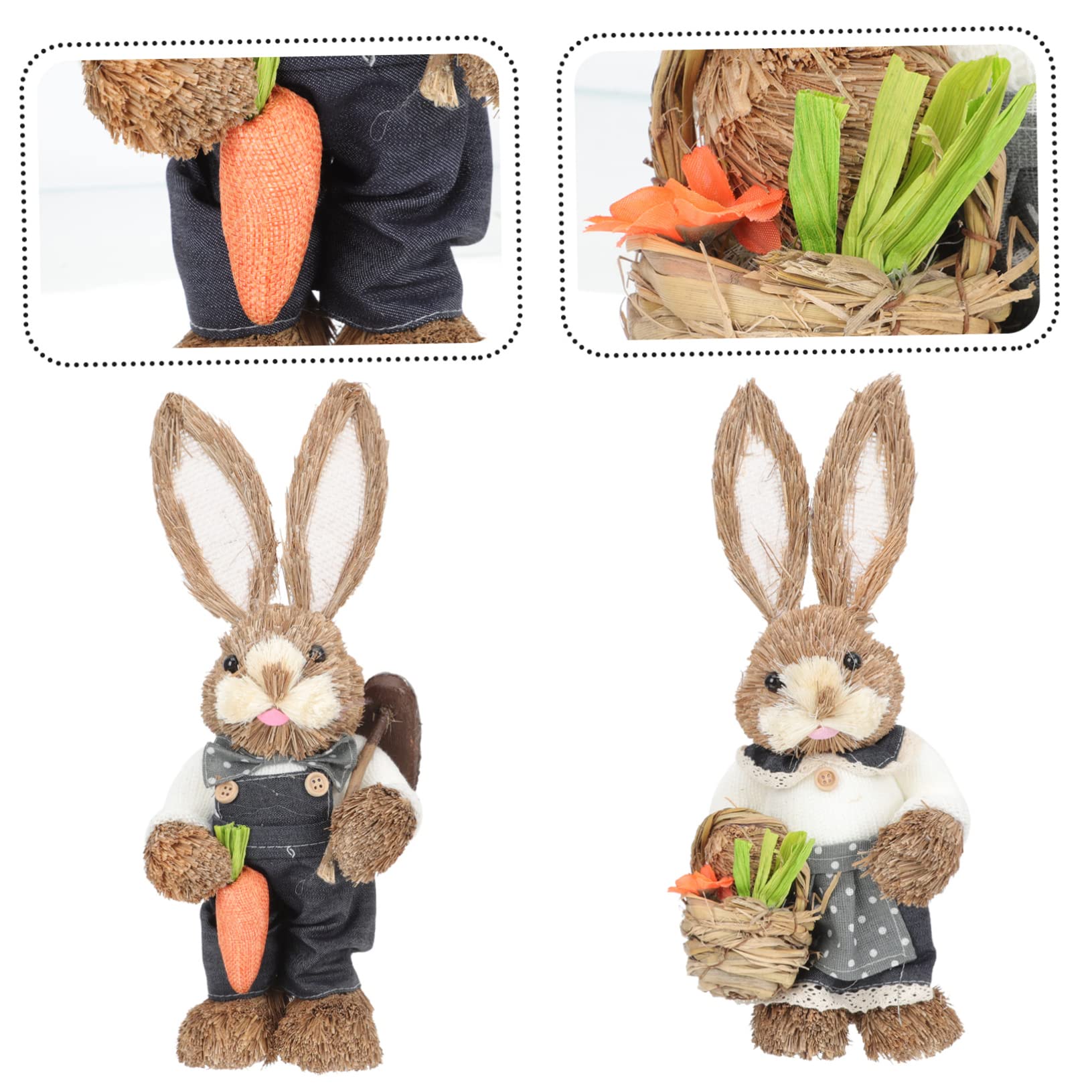 ABOOFAN 4 Stück handgefertigter Hase aus Stroh Animal Figures Dekoration Schlafzimmer Frühling Osterhasenfiguren Tiere die Röcke Strohhasen- geflochtene Häschenstatue Jahrgang Tisch