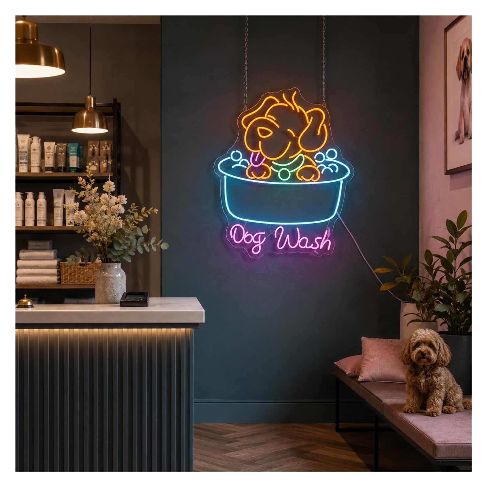 Insegna al Neon Insegna Al Neon LED Per Lavaggio Cani | Decorazione Da Parete Per Il Bagno Degli Animali Domestici, 57cm