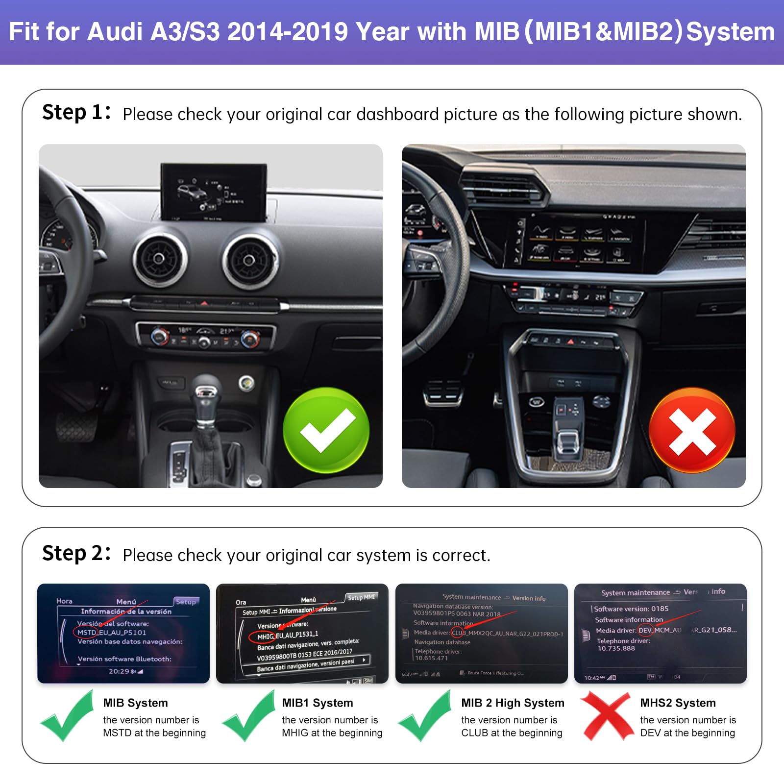 Road Top Autoradio CarPlay 12,3" per Audi A3 S3 con MIB 2014-2019 | Schermo Touchscreen ultrasottile Linux HD IPS, CarPlay senza fili, Android Auto, MirrorLink, Navigazione, Autoradio Bluetooth