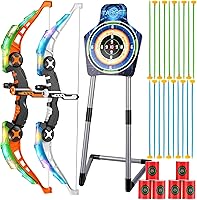 Basytodio 2-Pack LED Light Up Kids Bow & Arrow Set with 20 Suction Arrows, Laser Sight, Targets - Safe Archery Toys for Ages 4-12 Boys Girls