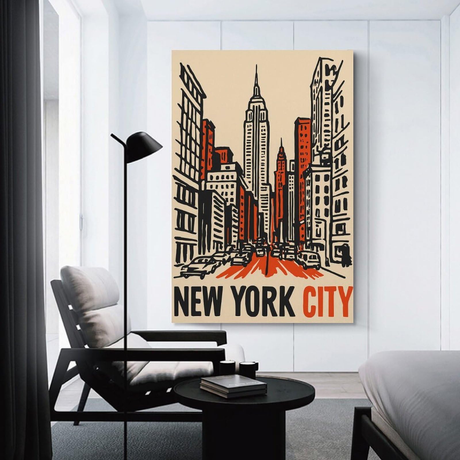 Junmoney New York City Skyline with Cars Room Decor Wall Art, 16x24inch(40x60cm), for Home, Office, Studio Or Guest Room, Canvas Wall Art That Fits Changing Layouts