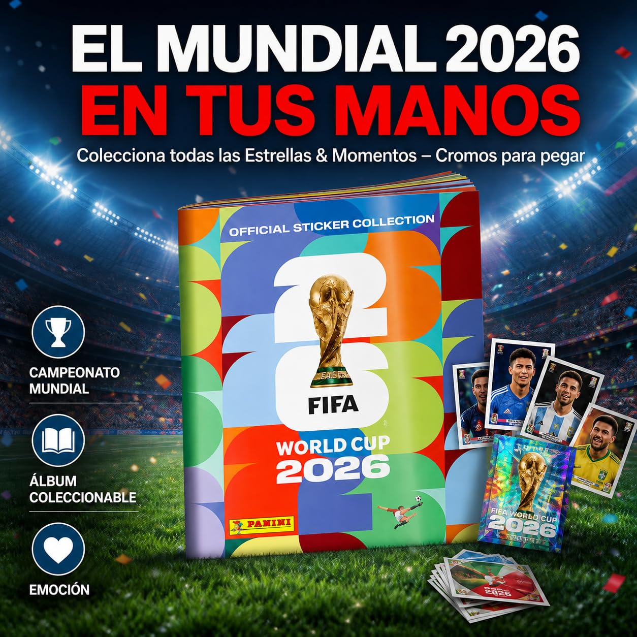 Set de inicio XXL Fan Mundial 2026 – Álbum de cromos coleccionable Panini Original, 1 calendario de partidos extra (álbum de cromos)