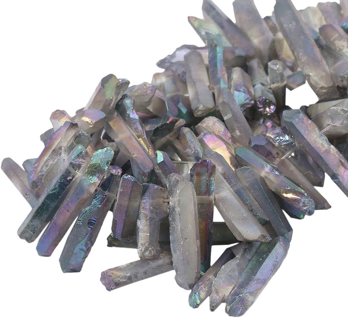 mookaitedecor Titanium Coated Rock Crystal Quartz Crystal Points Loose Beads Sticks Spikes Top Drilled 15 inches Strand - Image 5