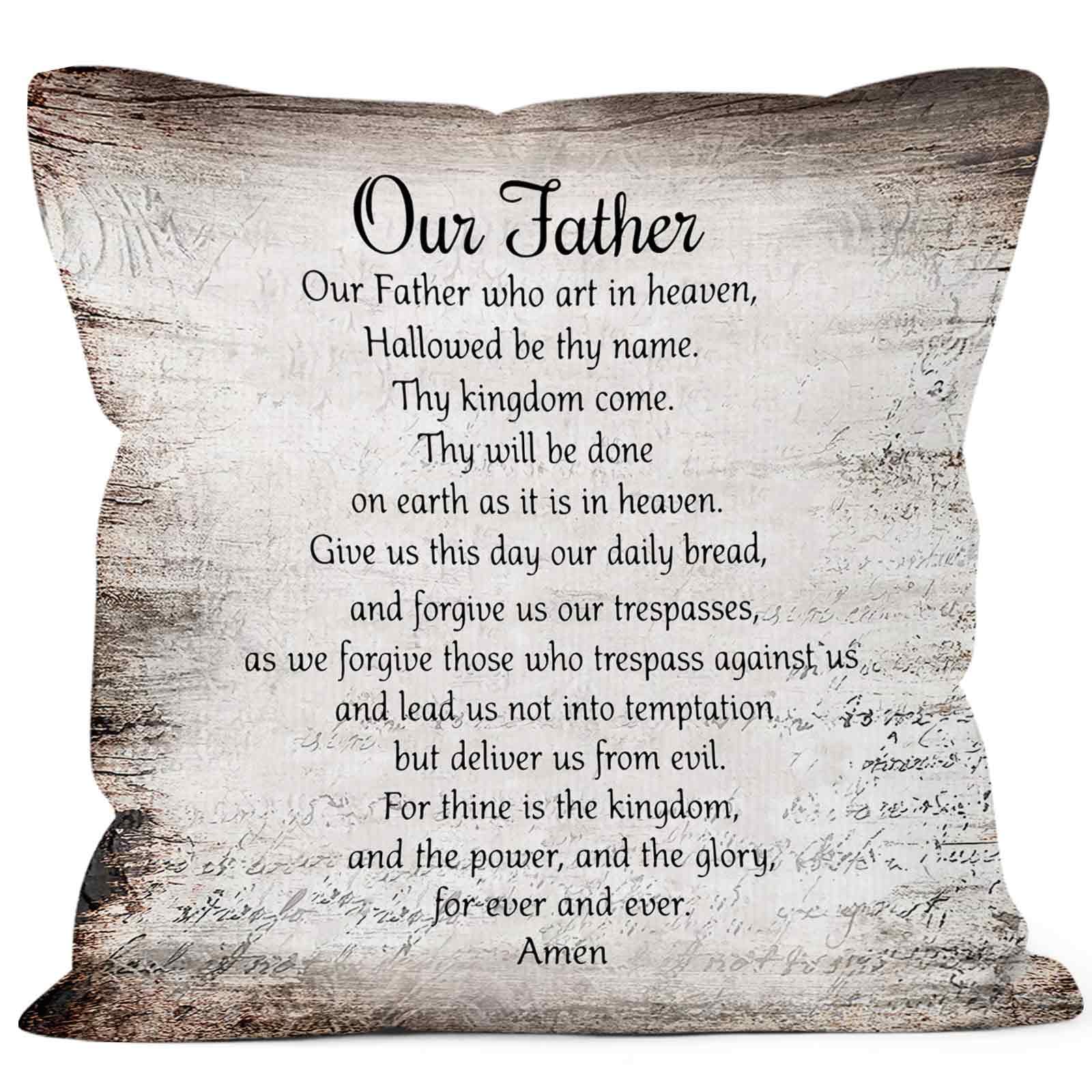 MONALET Vintage Christian Bible Verse Lords Our Father Prayer Throw Pillow Covers 18x18, Rustic Scripture Decor Pillow Case for Farmhouse Bedroom