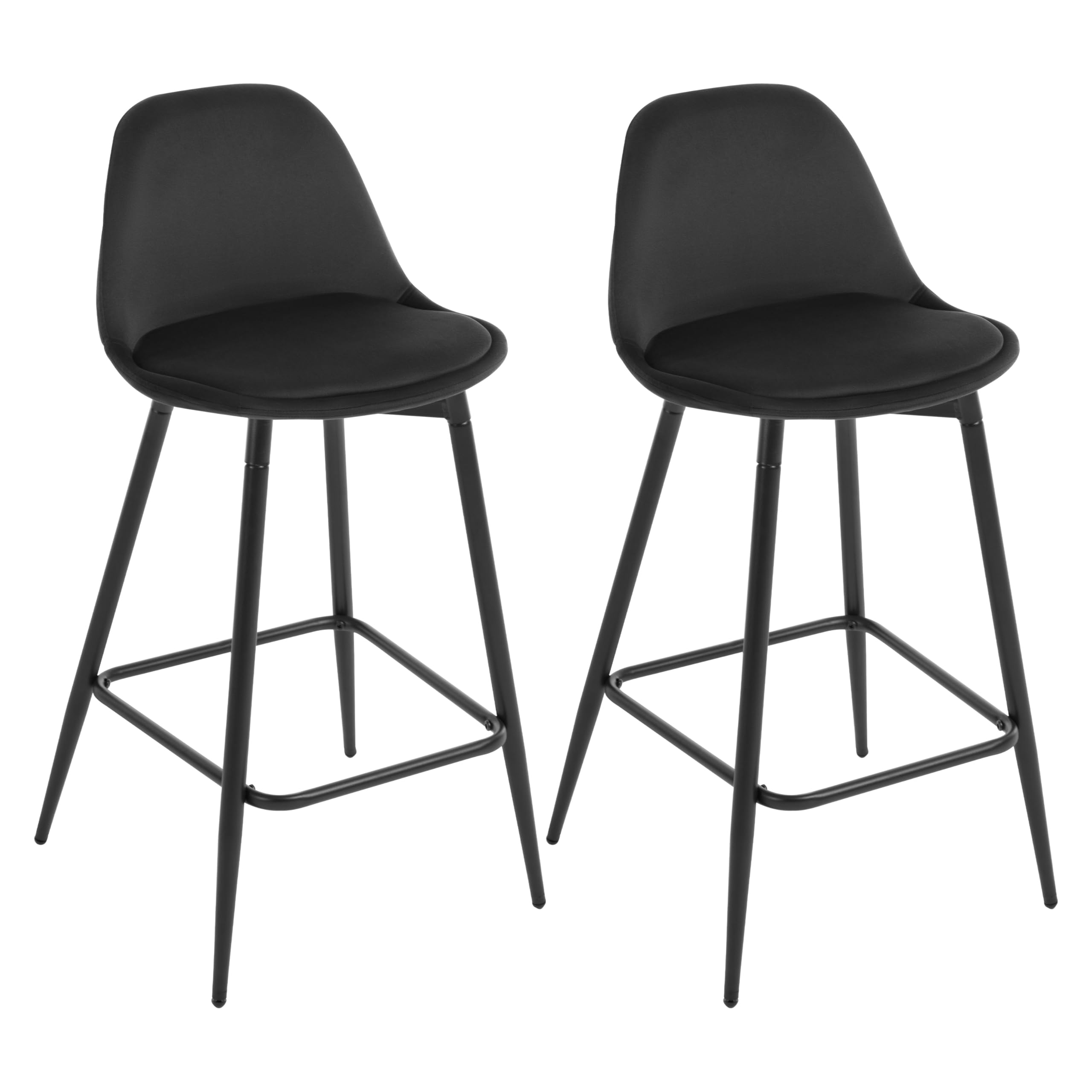 Juego de 2 Taburetes Bar, Taburete Alto Cocina con Respaldo y Reposapiés, Asiento en Terciopelo y Estructura Metálica, Negro
