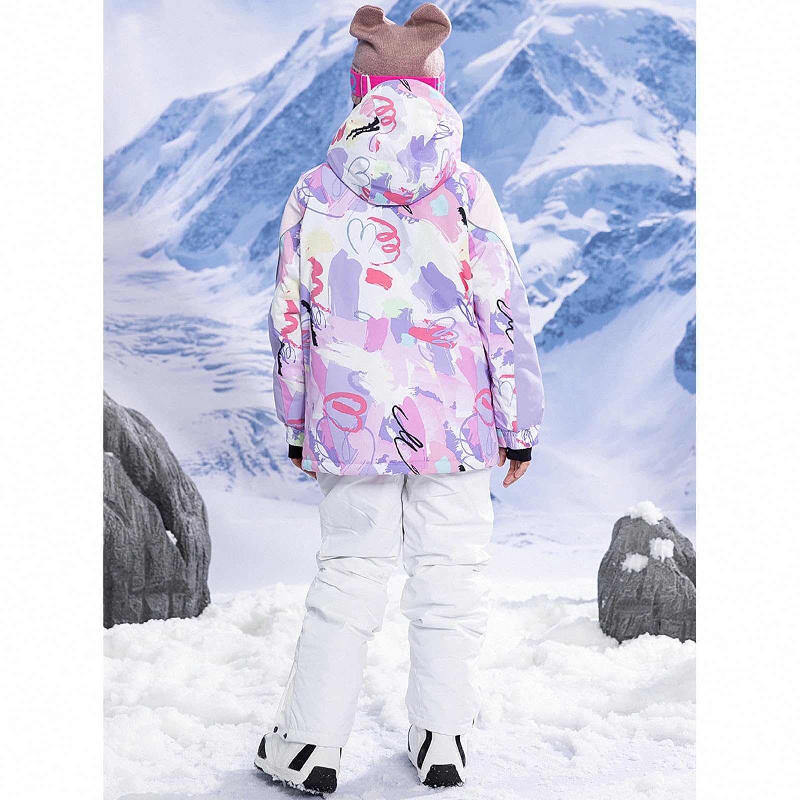 Winter-Outdoor-Kinder-Skijacken-Anzug, winddichtes und wasserabweisendes warmes Snowboard-Outfit für Mädchen, Oberteil + Latzhose-Set