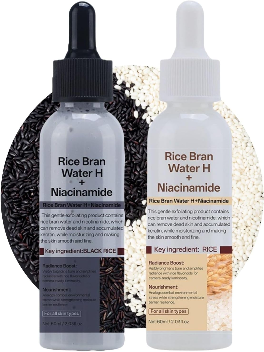 Peel Shot Glow Rice Ampoule Duo,Exfoliating Face Serum with Black&White Rice,for Dead Skin Cells,Blackhead Remover,Pore Minimizer with Niacinamide Serum,Men&Women Skincare，2pcs Rice Bran Water Essence