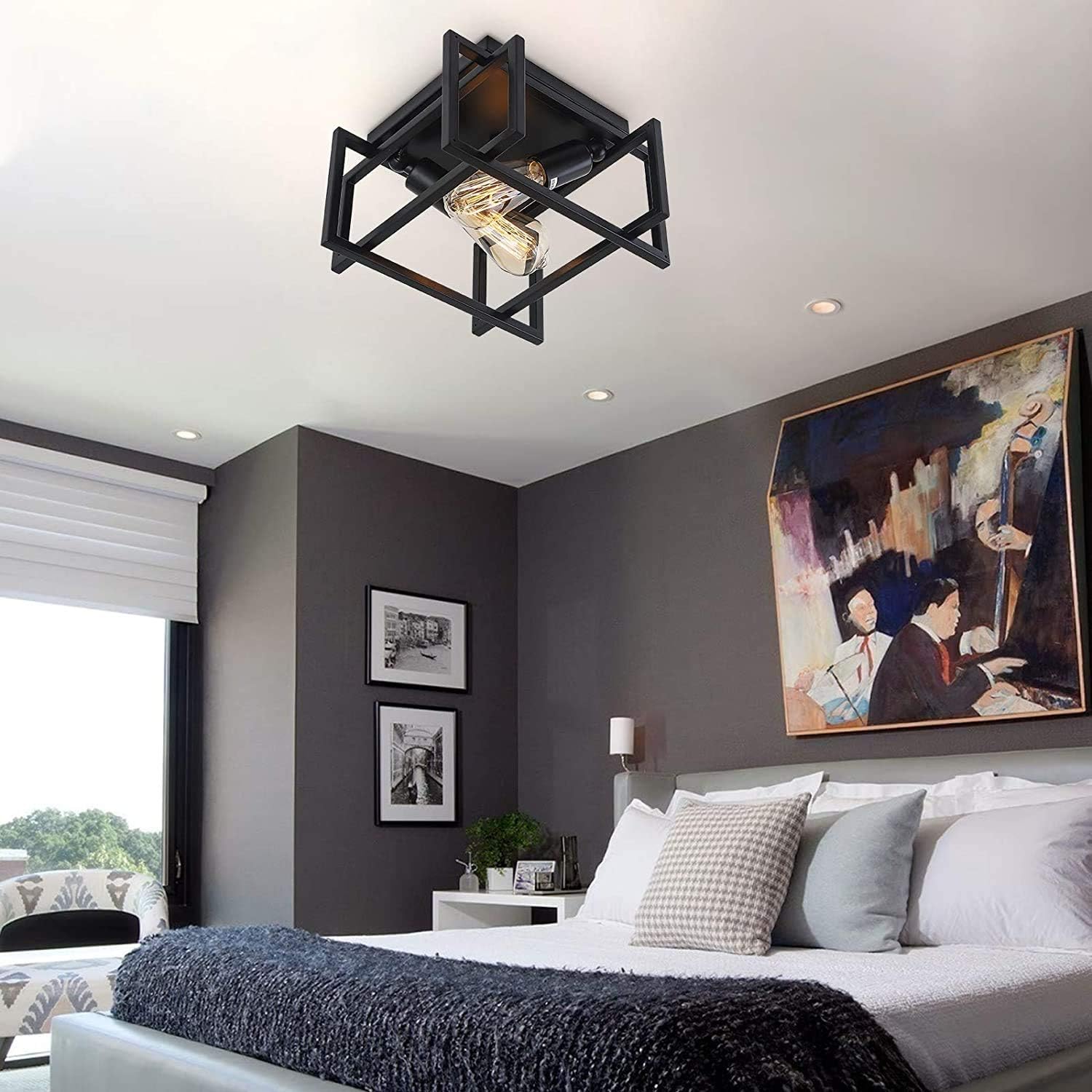 Exclusive Discount 50% Price Linsly Farmhouse Flush Mount Ceiling Light Fixture, 2-Lights Black Ceiling Light Square Close to Ceiling Light for Hallway, Entryway, Foyer, Bedroom