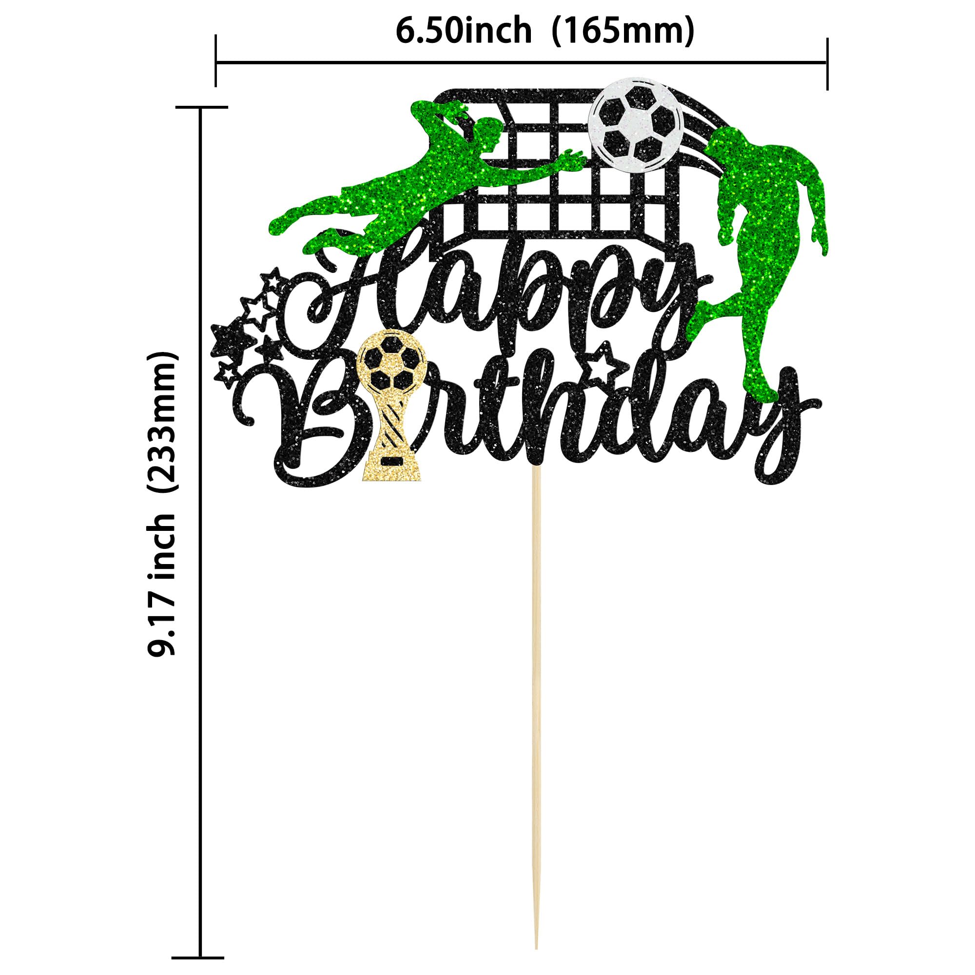1Pcs Soccer Happy Birthday Cake Topper Glitter Happy Birthday Sign Football Player Cake Pick Decorations for Sport Theme Man Boy Girl Party Decoration Supplies Black