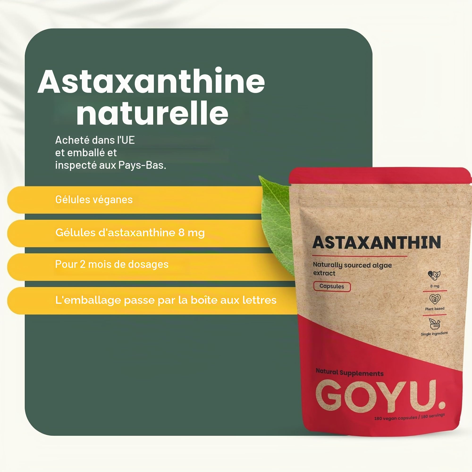Astaxanthin 60 Capsules 8 mg par capsule 5% Extrait Bio - Pas de comprimés, 12 mg, 6 mg, 4 mg, livre ou poudre - Supplément - Superfood - Astaxanthin - Astaxantin - Plancton