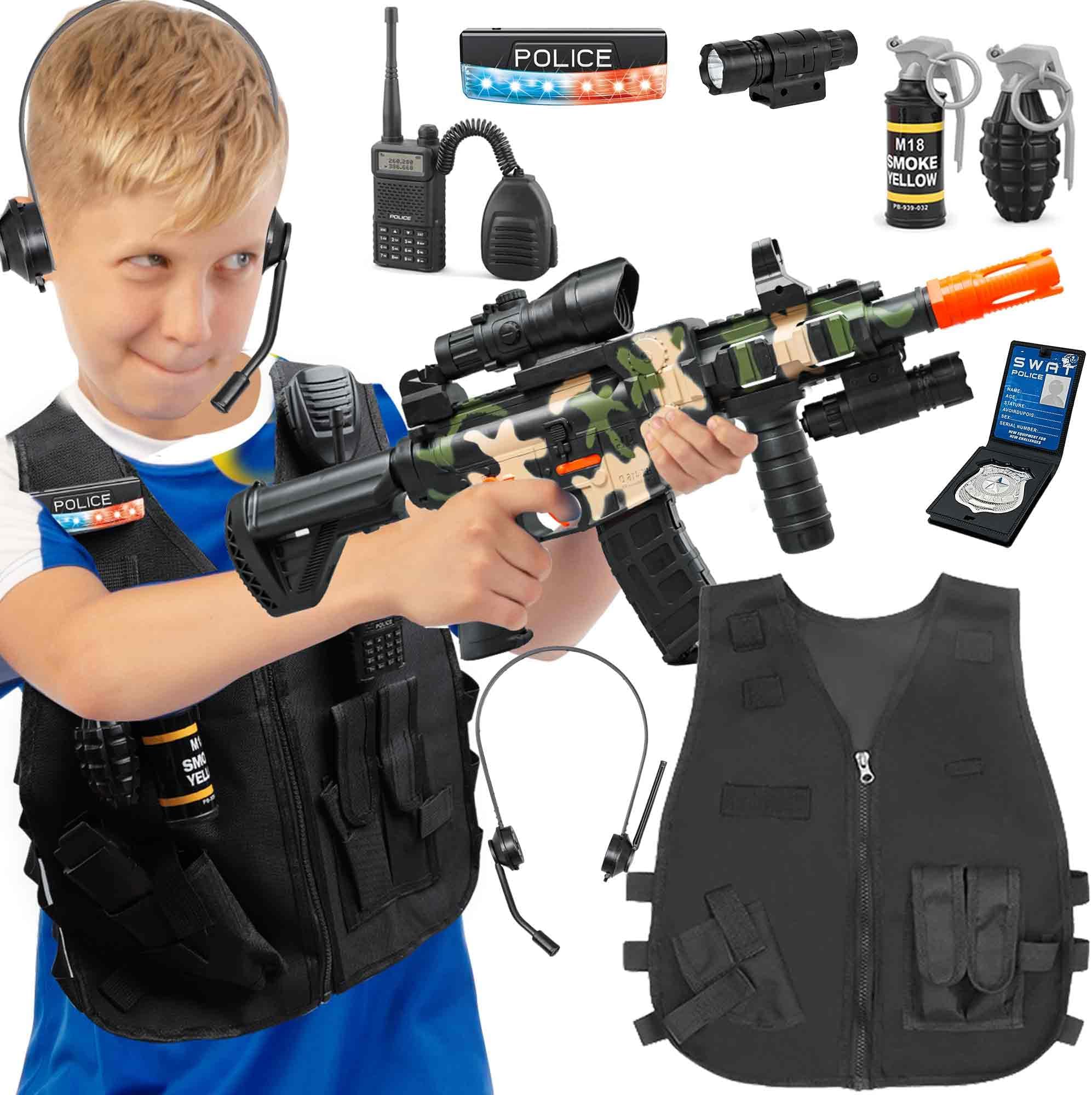 SWAT Dress Up Toys Sets with Electric Soft Bullets Automatic Toy Guns,Officer Costume for Kids, Police Costume Pretend Toys with Accessories for Boys, Halloween Costumes for Kids Boys Girls