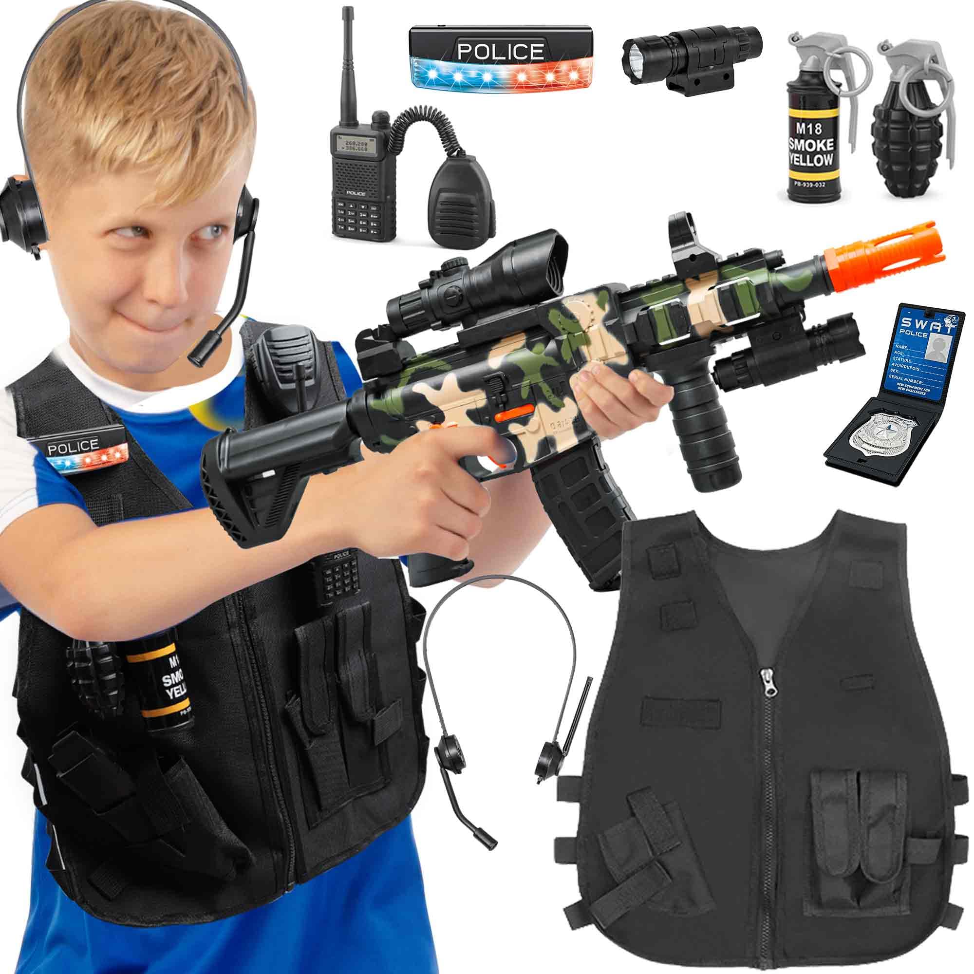 SWAT Dress Up Toys Sets with Electric Soft Bullets Automatic Toy Guns,Officer Costume for Kids, Police Costume Pretend Toys with Accessories for Boys, Halloween Costumes for Kids Boys Girls