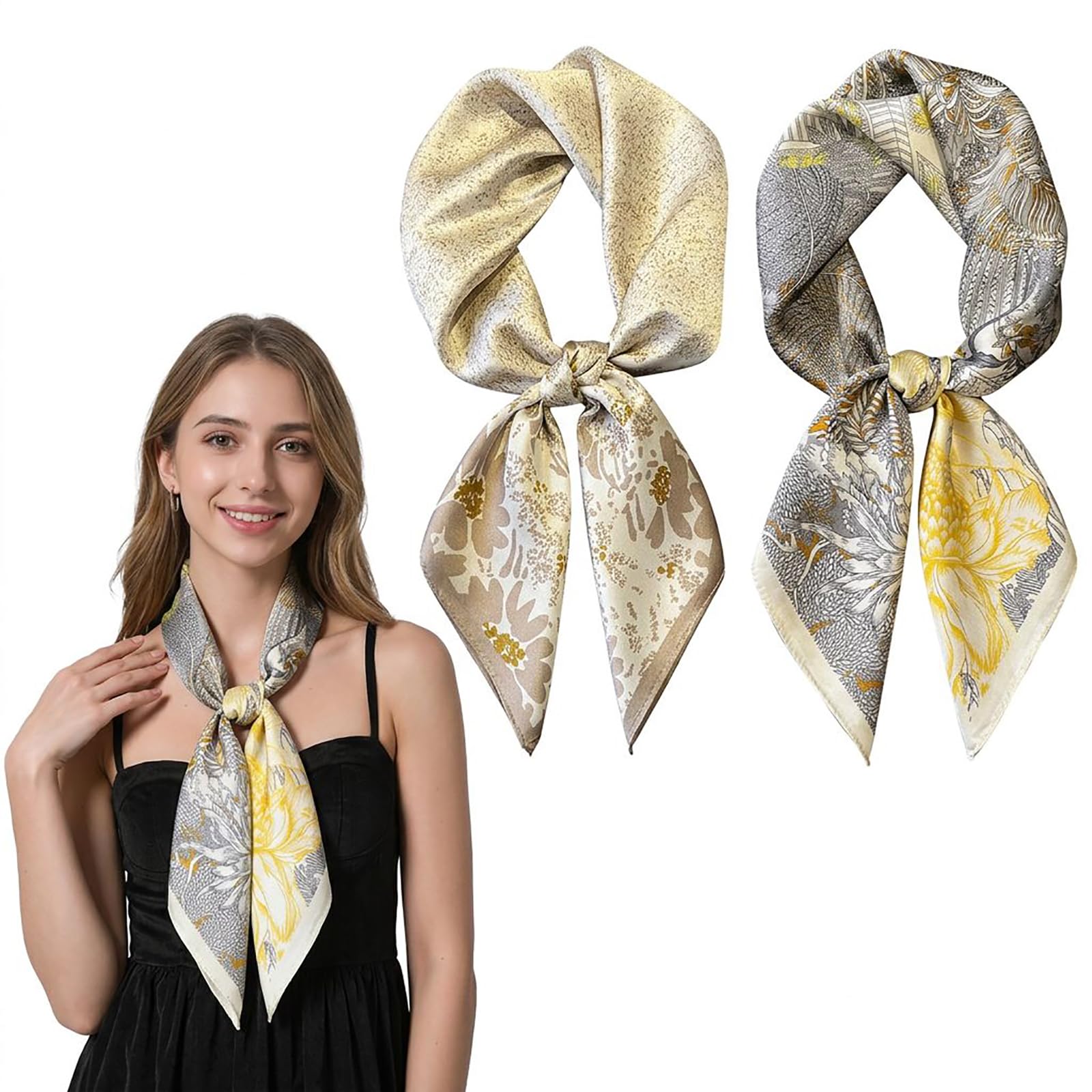 2-Piece Silky Scarf for Women Stylish, 70x70cm Square Satin Headscarf for Hair, Neck Wrap, and Handbag Accessories, Tropical and Floral Patterns-picture-21