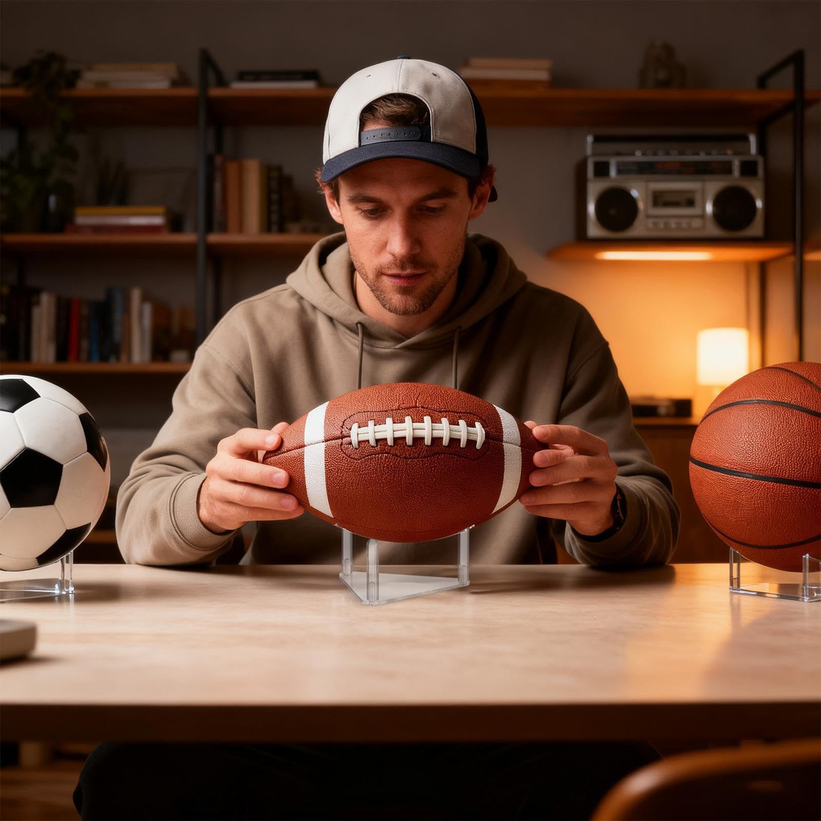 Supporto per pallacanestro, in acrilico, espositore per palloni, per casa, palestra, camera da letto, tavolo, sport, calcio