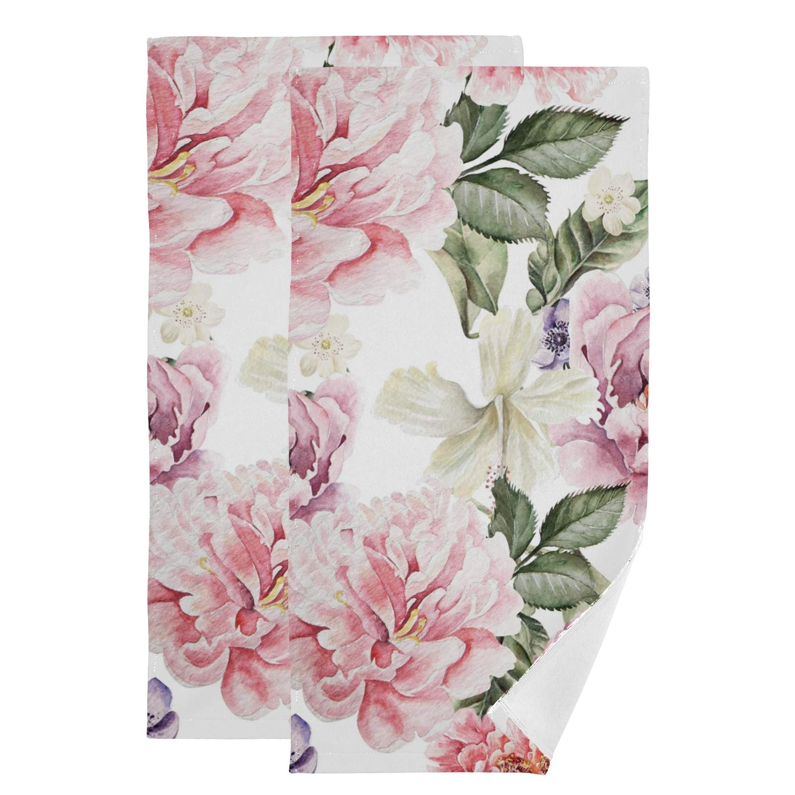 ALAZA Washcloths Set of 2, Vintage Floral Pink Chic Peony Dish Towels and Dish Cloths for Face, Hand, Kitchen & Cleaning, 28 x 14 inch