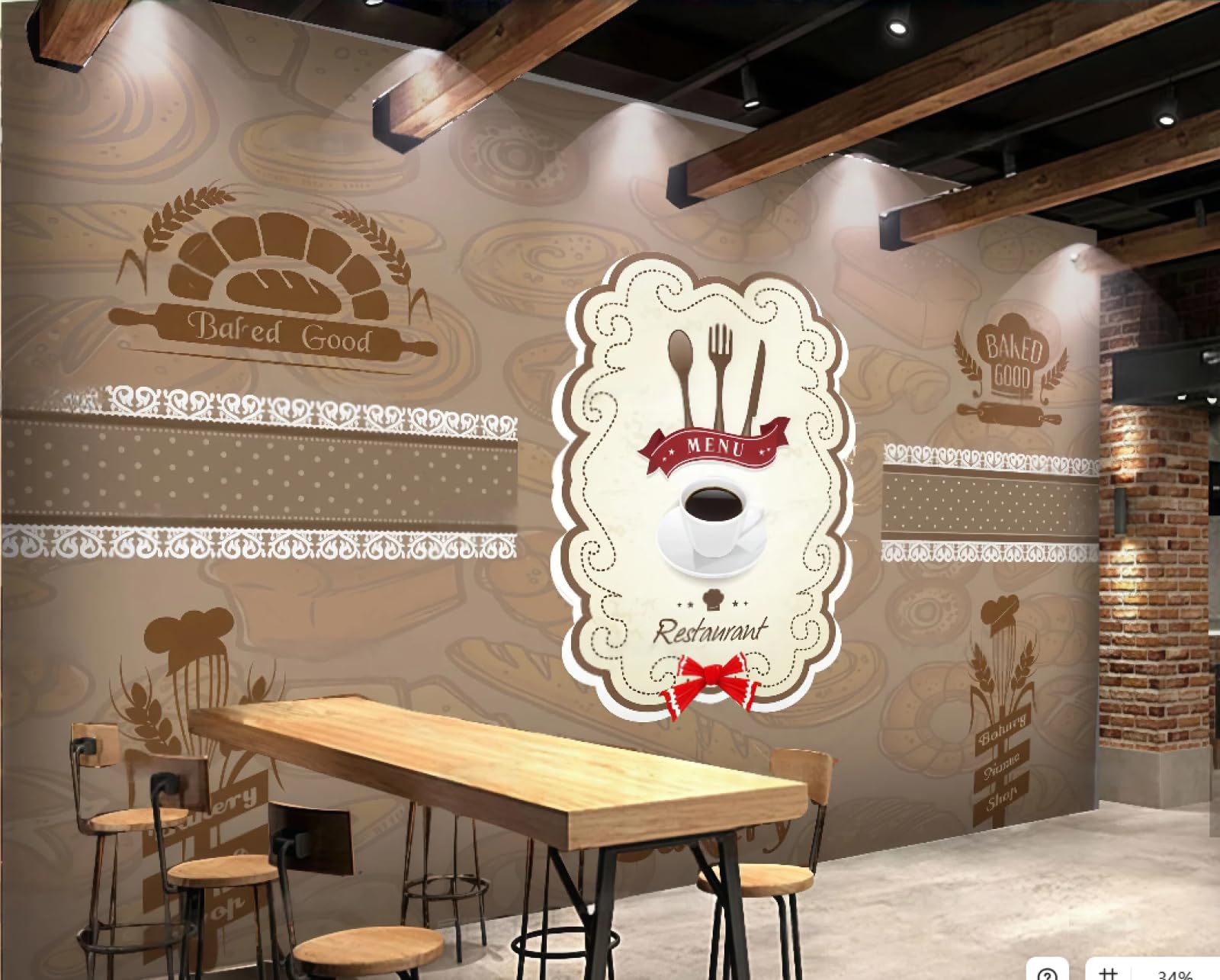 XDOUBAO Wallpaper Hand-Painted Delicious Handmade Pastries Bread Dessert Shop Shopping Mall Afternoon Tea Western Restaurant Background Wall Wallpaper Coffee Shop Mural,3D,350x245cm