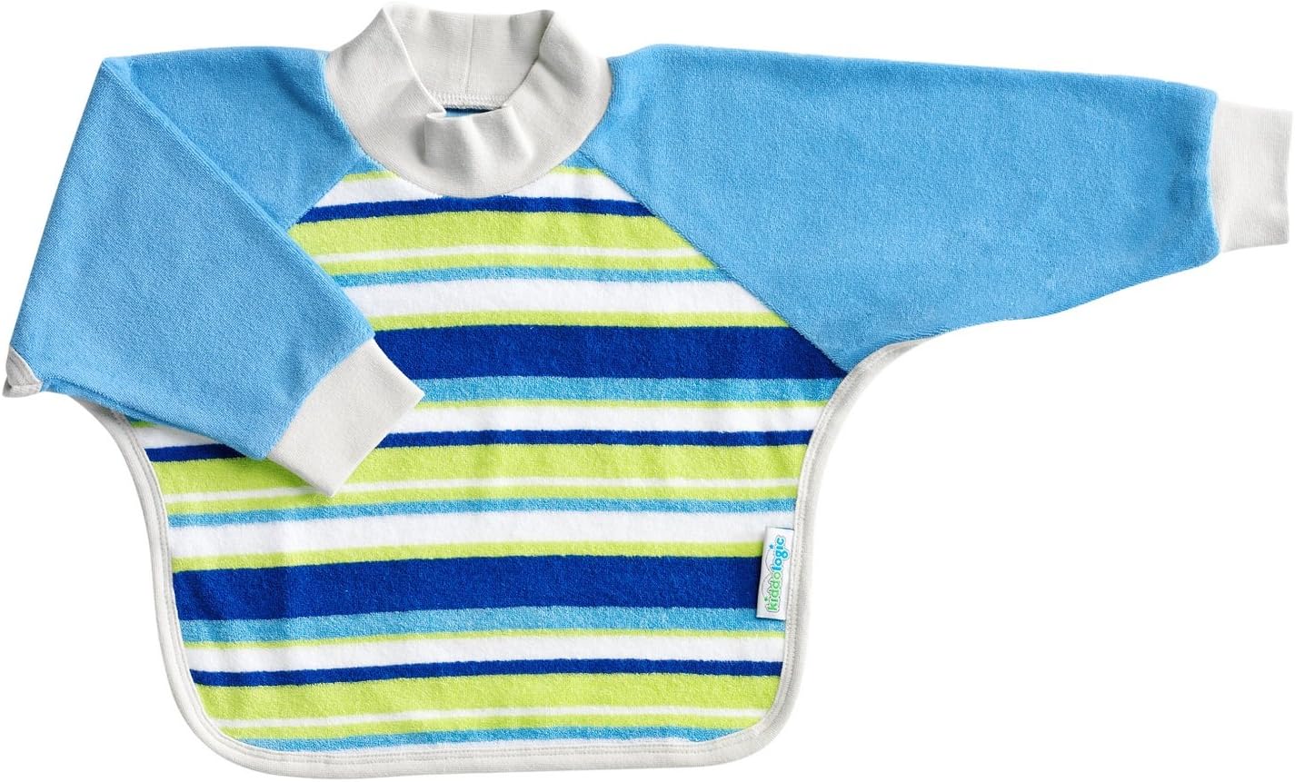 Kiddologic bibit-all Baby & Toddler Long Sleeved Full Coverage Pullover Waterproof Terry Bib (12-36 months (toddler), sky blue stripe)
