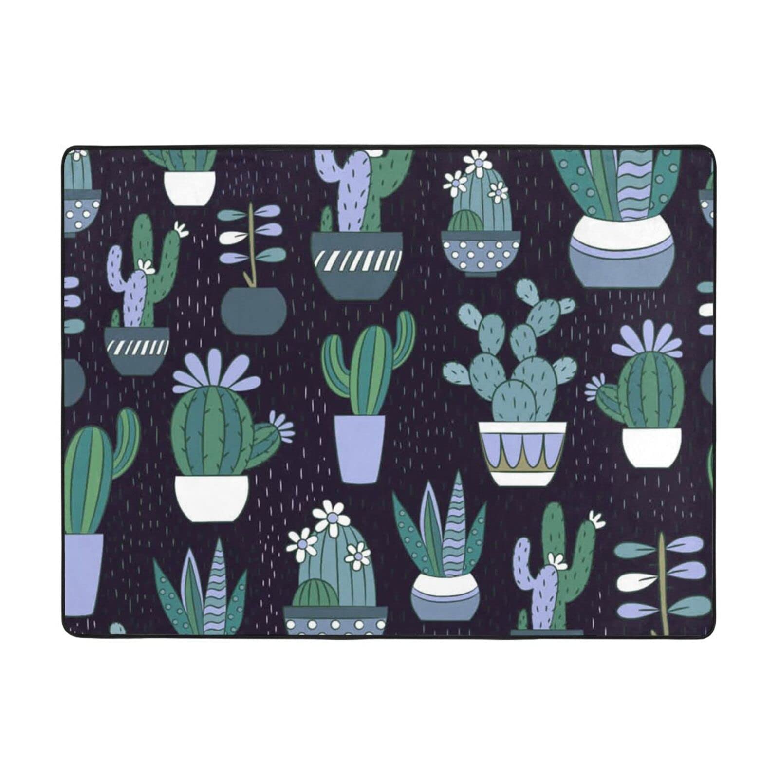 Tapis en flanelle moelleuse motif cactus avec dossier antidérapant sécurisé pour grand salon