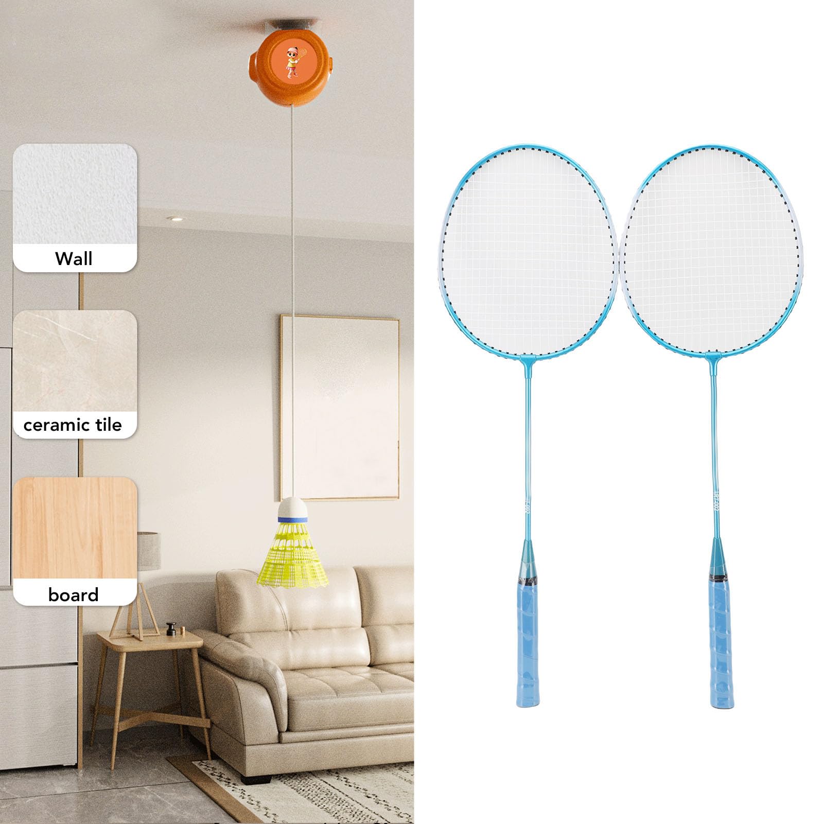 Set Badminton Altezza Regolabile con 2 Racchette Volani per Allenamento