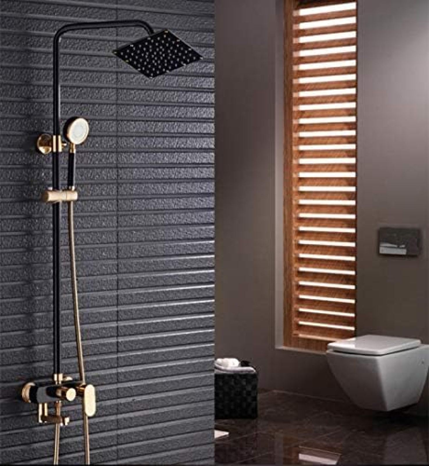 Aycdl Black/Gold Shower System, & Shower Faucet Space Aluminum Bathtub Faucet Rainfall Shower Head Handheld Bar Wall Mount Bathroom Mixer Tap Set