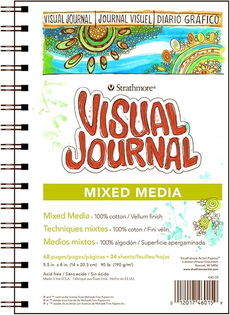 Pro-Art Strathmore Visual Journal Mixed Media Vellum 5.5 x 8-inch, 34 Sheets, Paper, White, 5.5"x8"