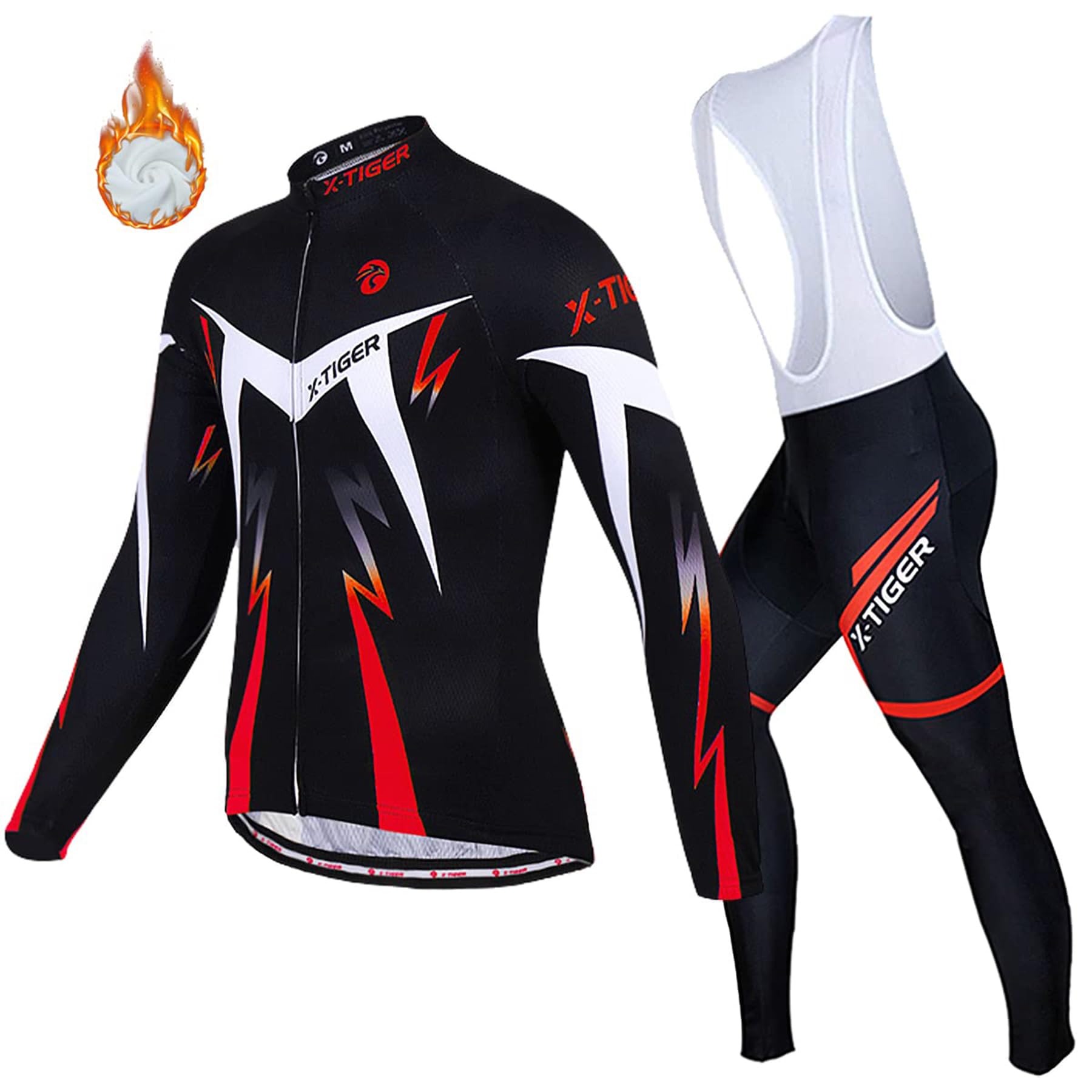 X-TIGER Ciclismo Inverno Termico Vello Completo Giacca Maglia Maniche Lunghe Maglietta Manica da Uomo 5D Gel Pantaloni Lunghi con Pettorina Set di Abbigliamento Ciclista