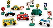 Melissa & Doug Wooden Vehicles and Traffic Signs with 6 Cars and 9 Signs