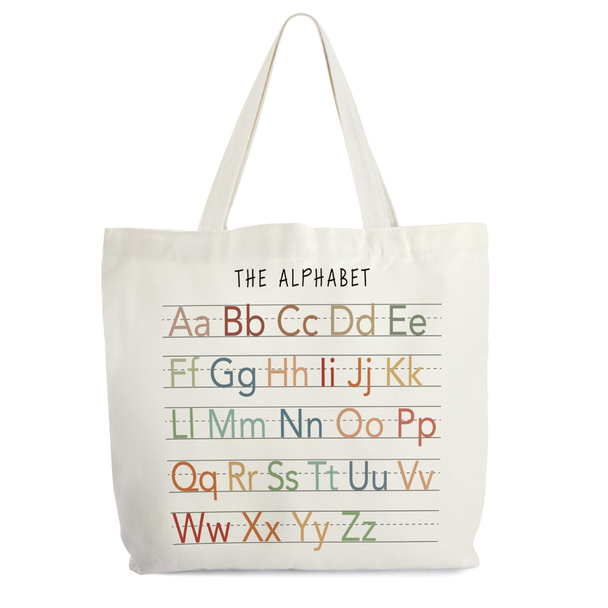 Alphabets Canvas Tote Bag for Women, ABC Letters Learning Tote, Library Book Bag, Teacher Tote Bags for Books, Alphabet Gift Bag, Colorful Shoulder Bag Gifts for Her -16