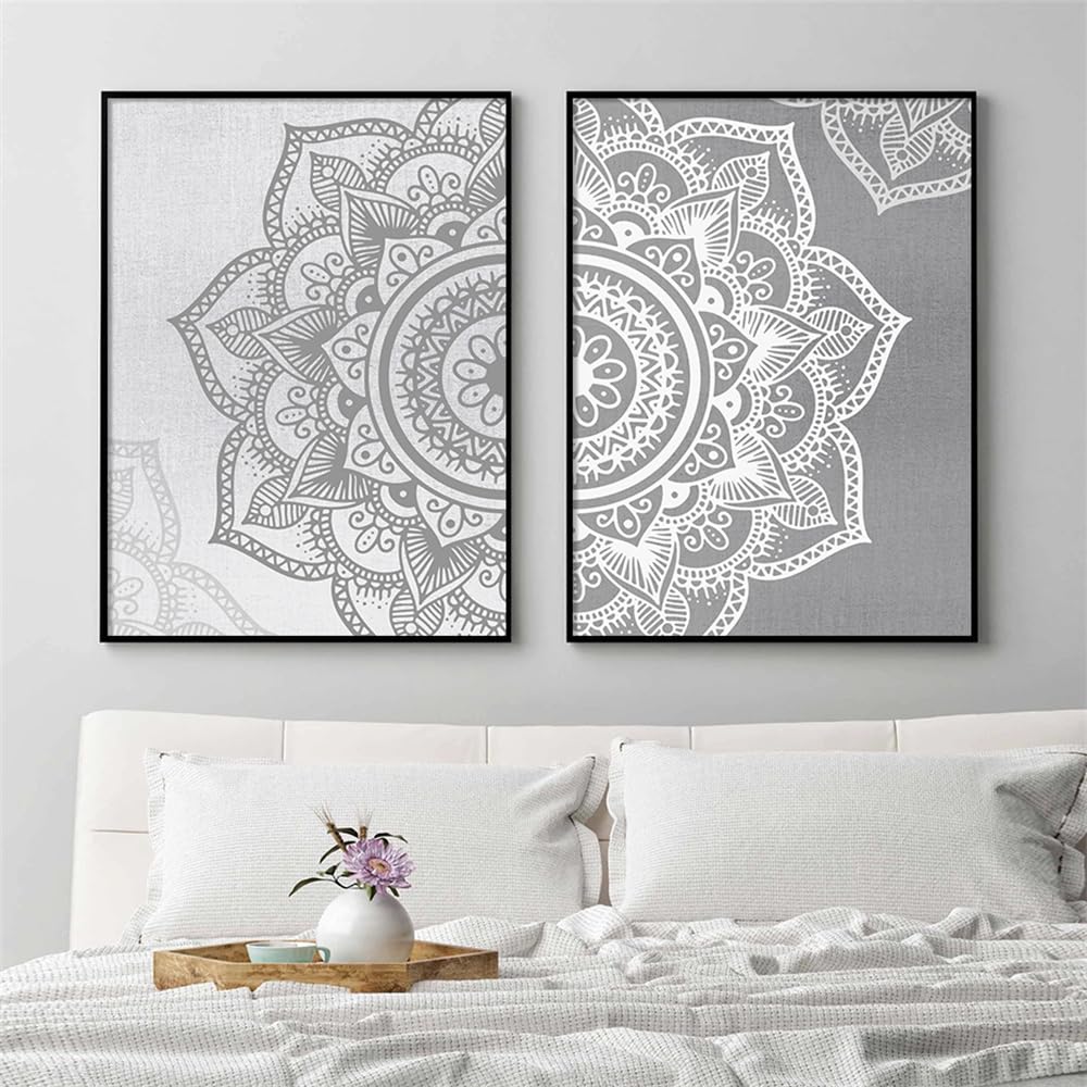 WBYZAC 2 Pieces-Mandala Floral Beige Neutral Colors Boho Wall Art Print Canvas Painting Poster Picture Living Room Kitchen Office Home Interior Decor-50 * 60cm (No Frame)