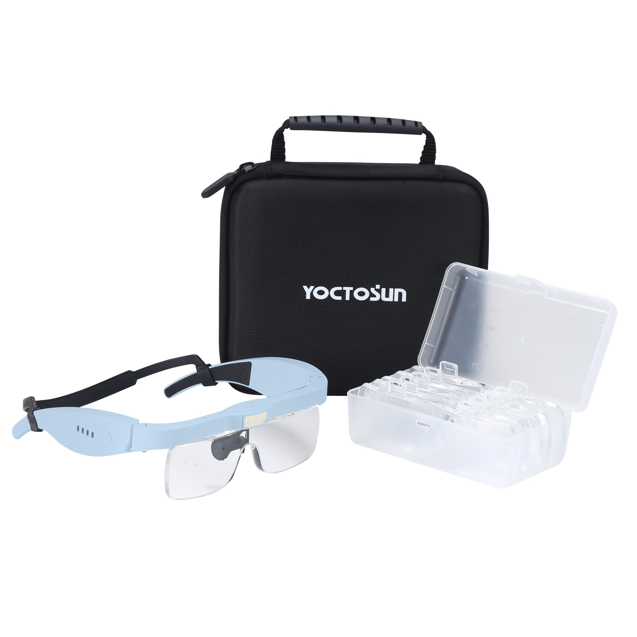 YOCTOSUN Magnifying Glasses for Close Work with 3 LED Lights, Storage Case, Head Strap and 5 Detachable Lenses 0.75X,1.25X,2.0X,3.0X 4.0X, Headset Magnifier for Jewelry, Hobby & Crafts