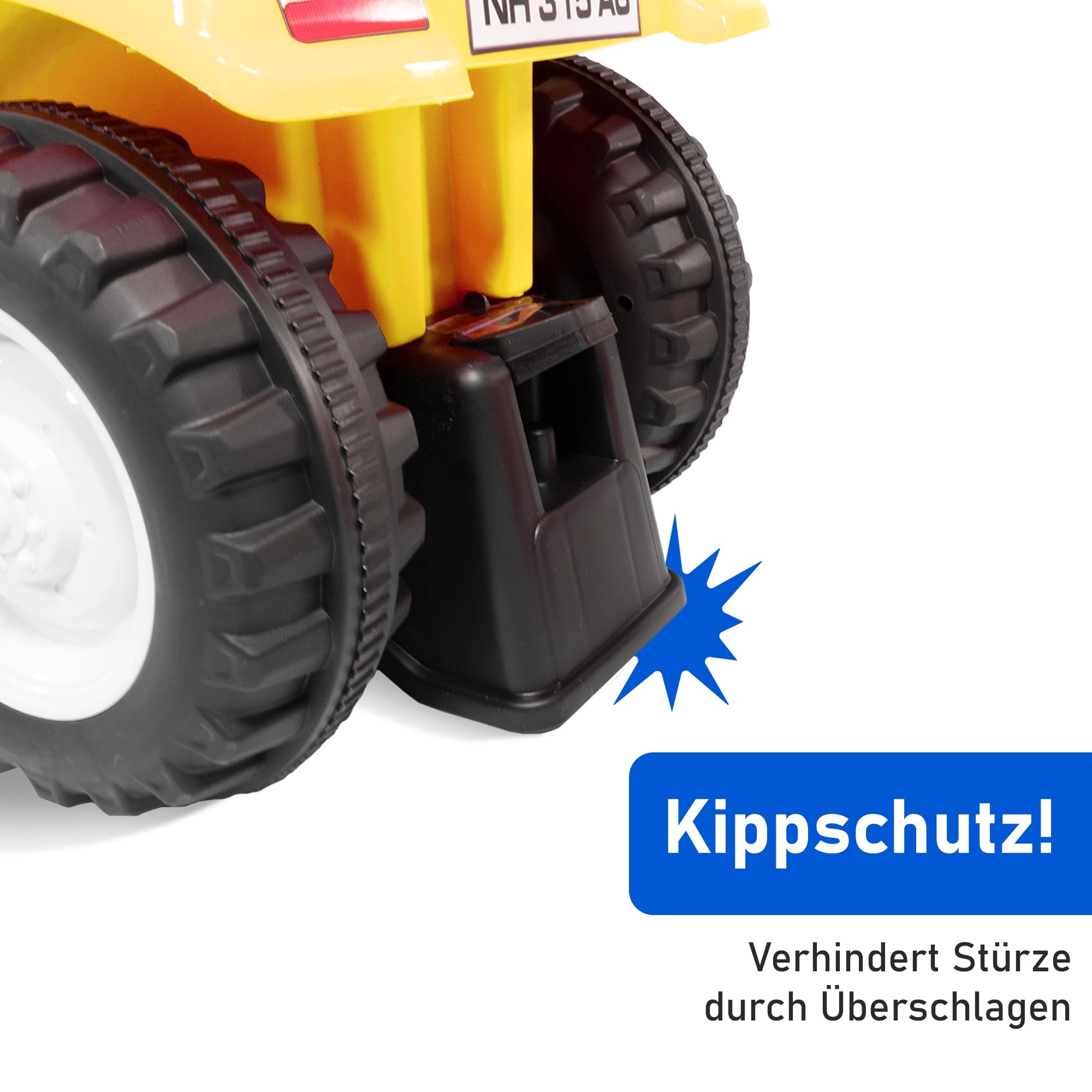 Lemodo Rutschauto Traktor New Holland ab 1 Jahr | Kinderauto mit Anhänger | Rutschfahrzeug mit Schaufel und Rechen | Kinderfahrzeug in gelb | Rutscher mit Sound, Licht | Lizenziertes Kinderspielzeug