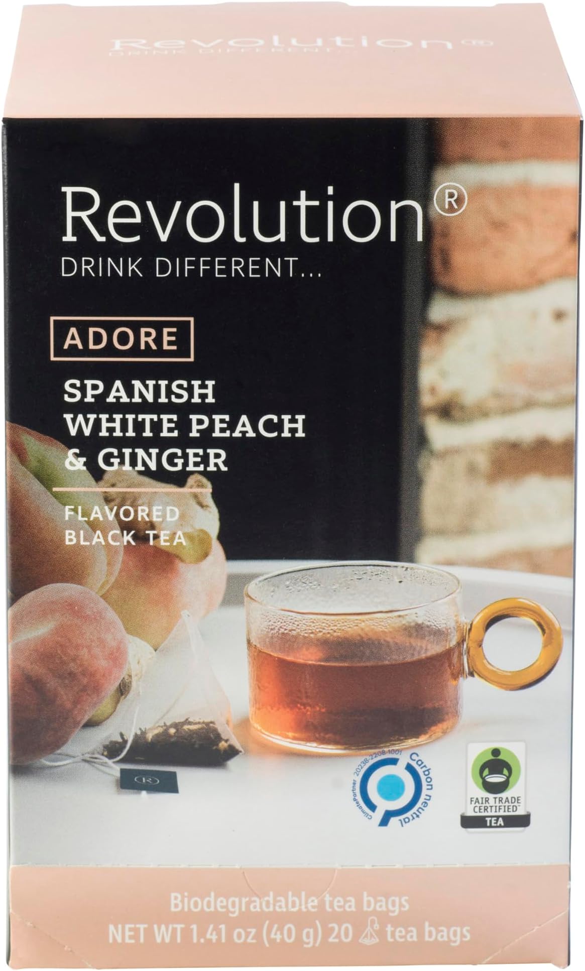 TEA® Sweet Ginger Peach Black Tea [THE ORIGINAL] – Spanish White Peach & Ginger – Premium Full Leaf Tea – Biodegradable Infuser Tea Bags – Flavored Black Tea – 20 Bags
